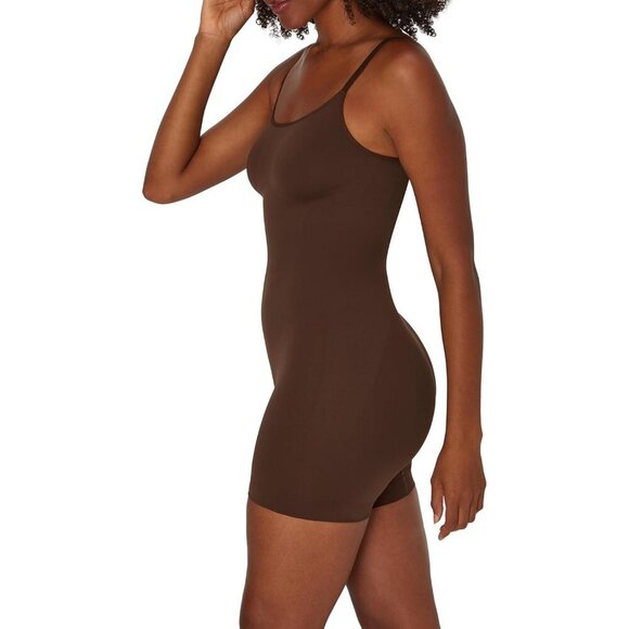 Women's Shapewear Short Slimmer Seamless Tummy Control Brown Mid-Thigh Bodysuit - Picture 2 of 5